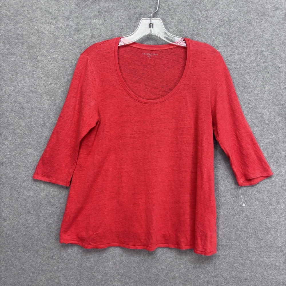Eileen‎ Fisher Women's Red 100% Linen Top Size PM Coastal Lagenlook Lightweight